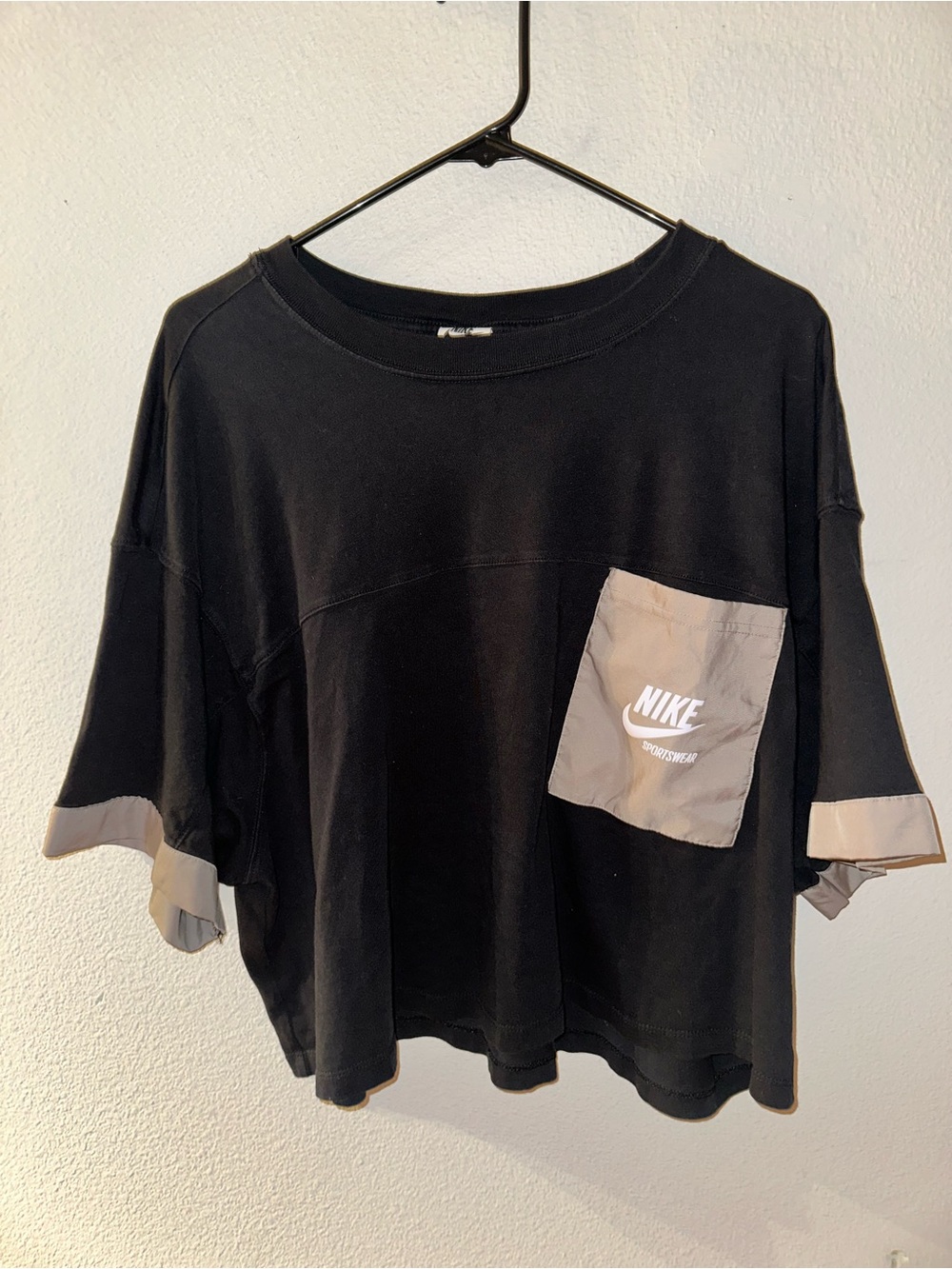 Nike Black/tan oversized pocket Crop Tee and biker shorts coord set